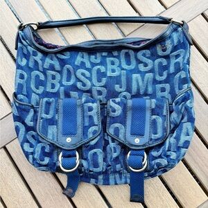 Marc Jacobs Denim Logo Hobo Shoulder Bag
